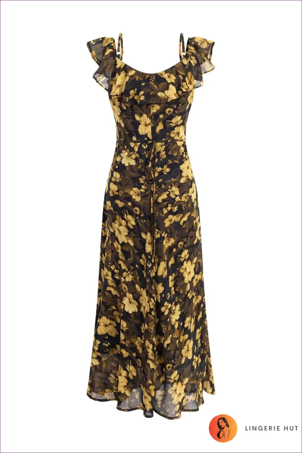 Maxi Dress with Ruffle Details - Bohemian Luxury for Boho, Chiffon, Dress, Evening Wear, Floral