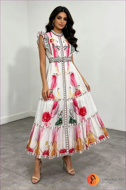 Maxi Dress with Ruffle Trim - Sunlit Ease - s / Pink - Casual • Cotton • Dresses • Everyday - Lingerie Hut