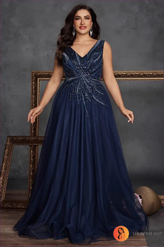 Sequin Bodice Maxi Dress - Old Hollywood Glamour - 2xl / Navy Blue - Dresses - Lingerie Hut - A-line • Autumn • Evening
