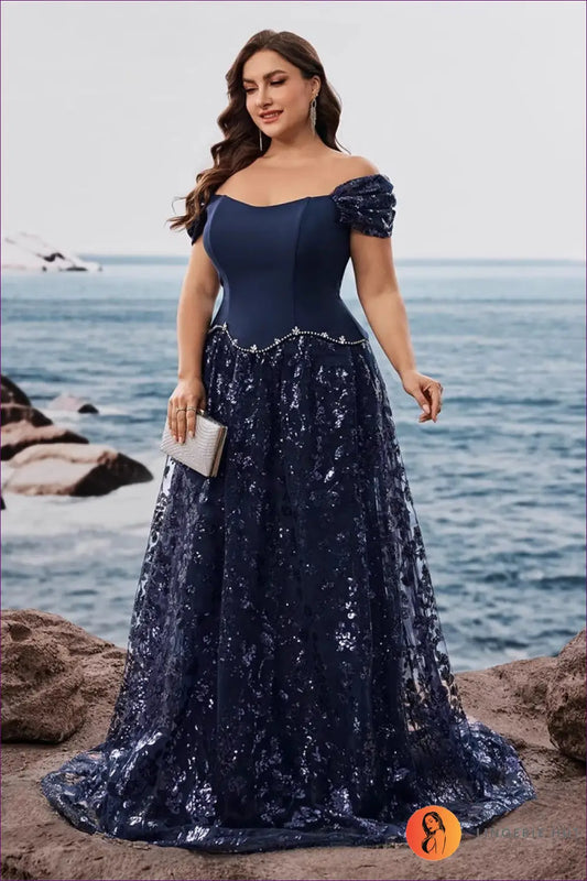 Sequin Overlay Maxi Dress - Understated Evening Glamour - 2xl / Navy Blue - Dresses - Lingerie Hut - A-line • Autumn