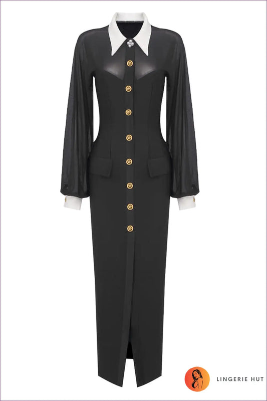 Maxi Dress with Sheer Sleeves - Understated Glamour - s / Black - Dresses - Lingerie Hut - All Season • Cutout