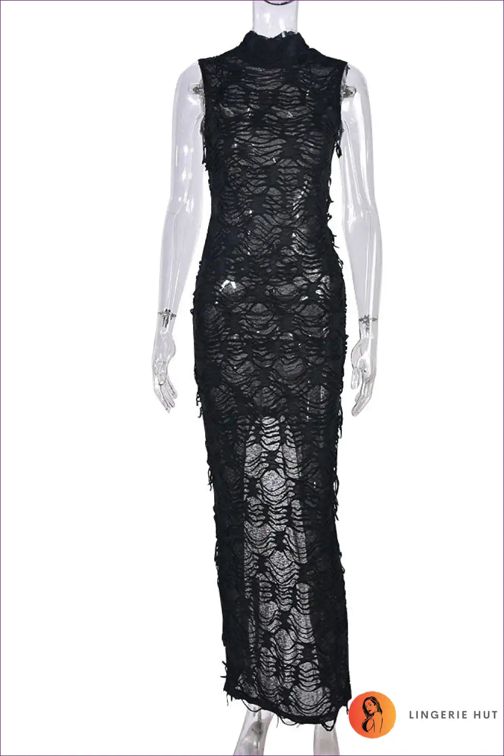 Maxi Dress with Sheer Tassel Layers - Night-out Allure for Bodycon, Clubwear, Cutout, Dress, Glamour
