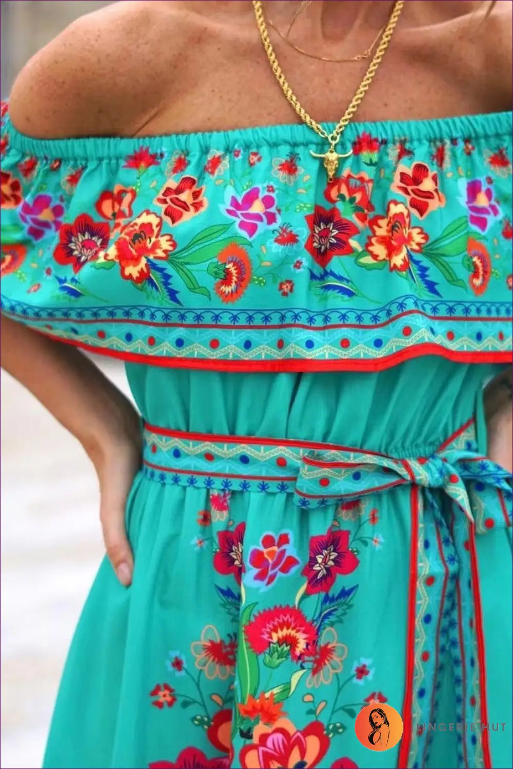 Floral Off-shoulder Maxi Dress - Effortless Summer Elegance - s / Emerald - Dresses - Lingerie Hut - A-line • Boho