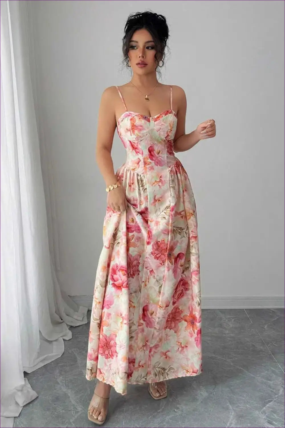 Floral Maxi Dress with Off-shoulder Straps - Garden Party Ready - Dresses - Lingerie Hut - A-line • Boho • Evening Wear