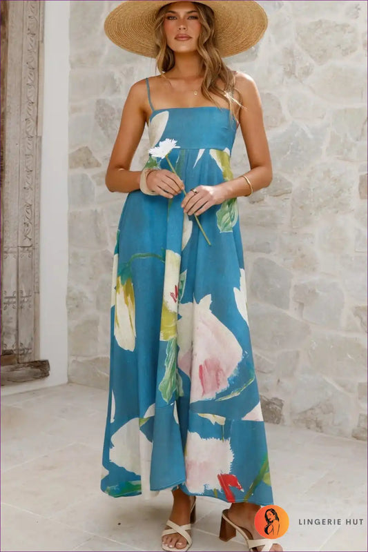 Maxi Dress with Smocked Bodice - Coastal Wanderer for A-line, Boho, Casual, Chiffon,
