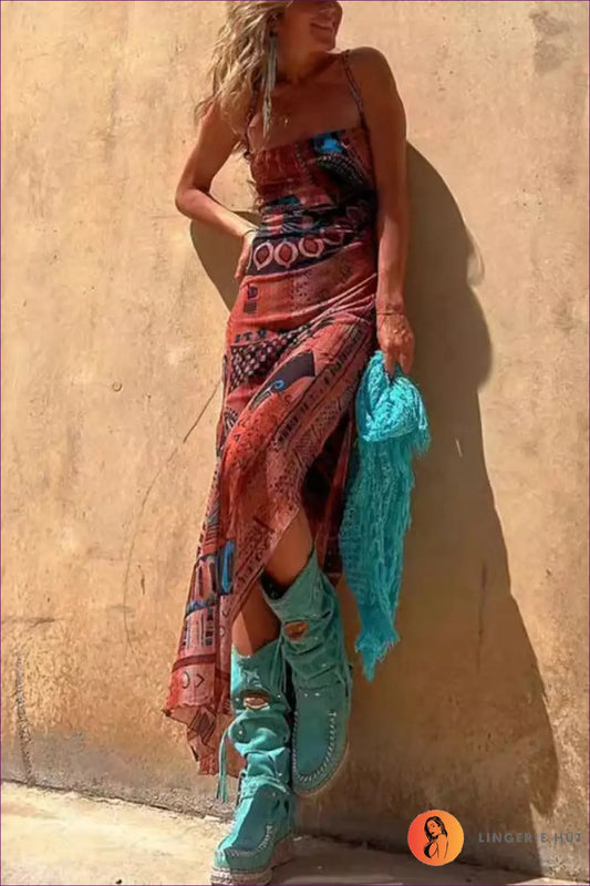 Maxi Sundress with Spaghetti Straps - Effortless Boho Glamour - Dresses - Lingerie Hut - A-line • Casual • Cutout