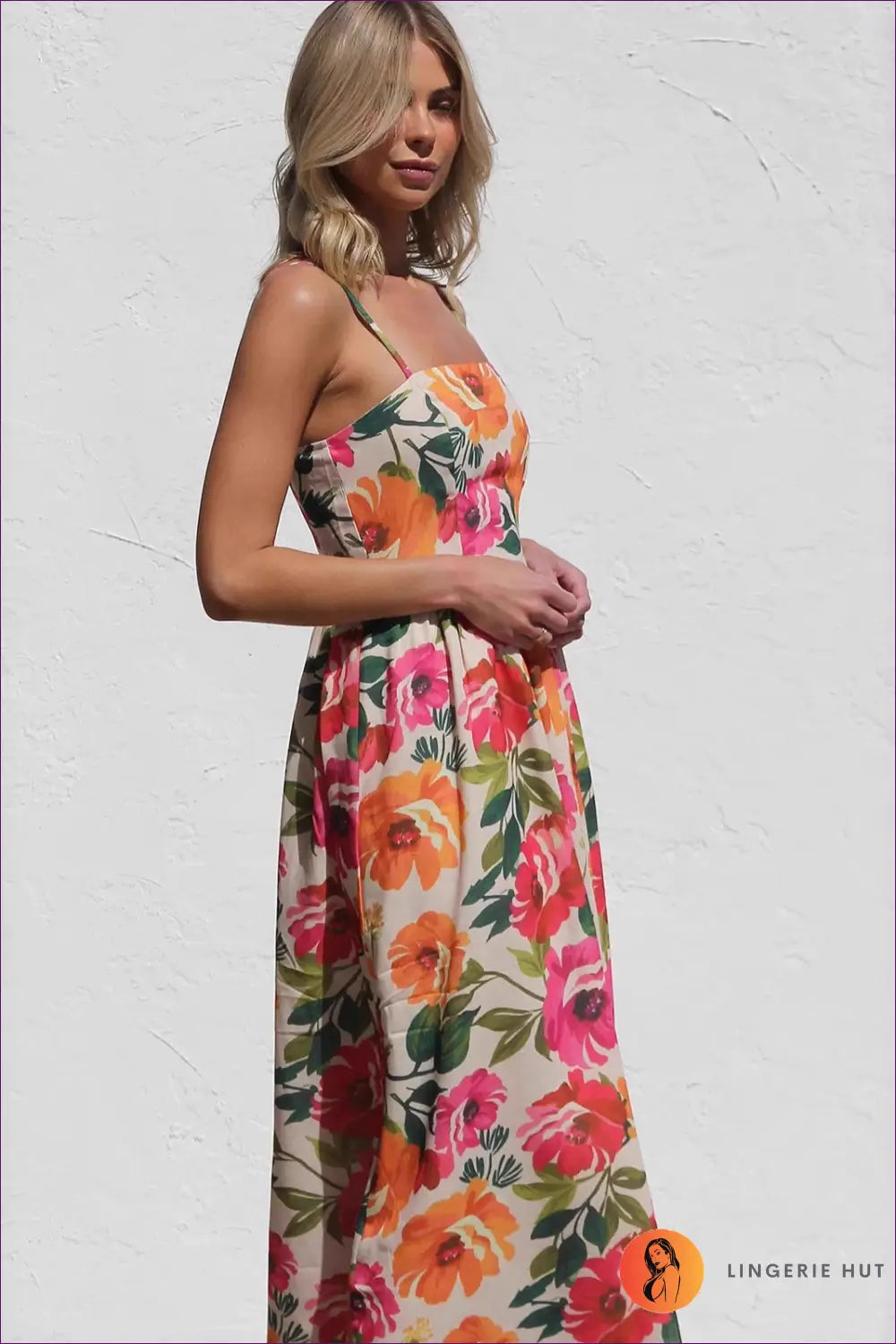 Floral Maxi Sundress with Spaghetti Straps - Garden Party Ready - Dresses - Lingerie Hut - A-line • Casual • Chiffon