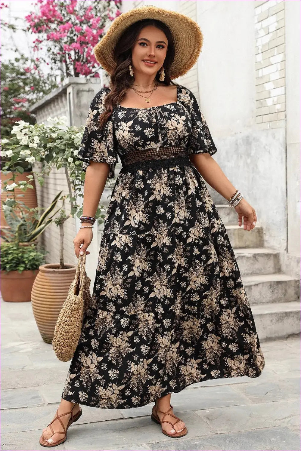 Boho Maxi Dress with Square Neckline - Garden Party Ready - Dresses - Lingerie Hut - A-line • Casual • Everyday