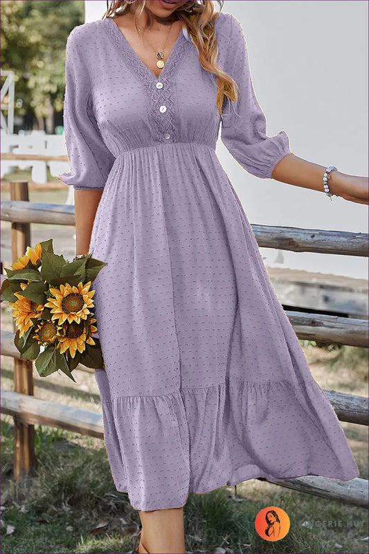 Swiss Dot Maxi Dress - Garden Party Ready - s / Purple - Dresses - Lingerie Hut - A-line • Boho • Casual • Chiffon