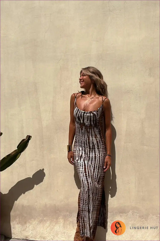 Maxi Dress with Tie-dye Print - Festival Spirit for Backless, Beachwear, Boho, Casual, Cutout