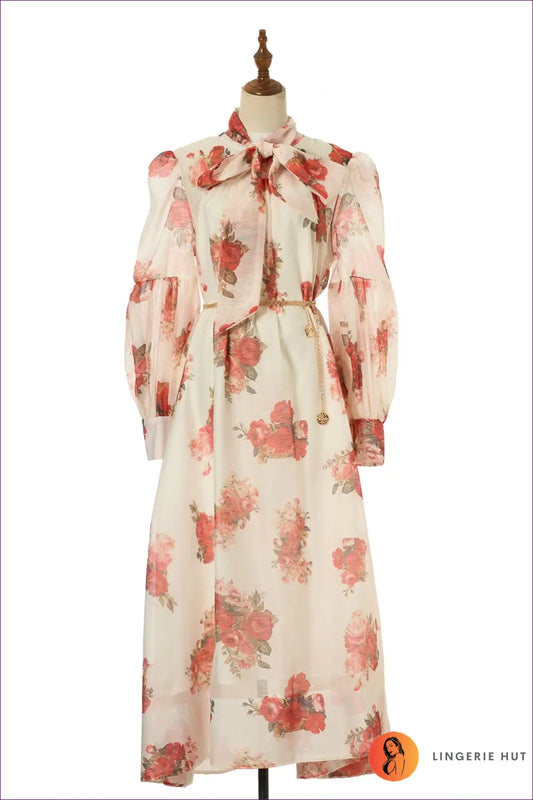 Maxi Dress with Tie Neck Detail - Effortless Bohemian Glamour - m / Red Printing - Dresses - Lingerie Hut - A-line