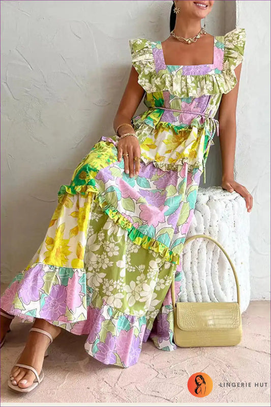 Maxi Dress with Tiered Ruffles - Garden Party Grace for A-line, Boho, Dress, Floral, Formal Wear