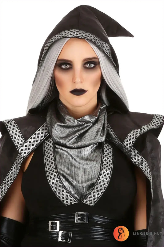 Medieval Witch & Vampire Costume with Hooded Cape - Dark Drama - Outfit Set - Lingerie Hut - Autumn • Cutout • Evening