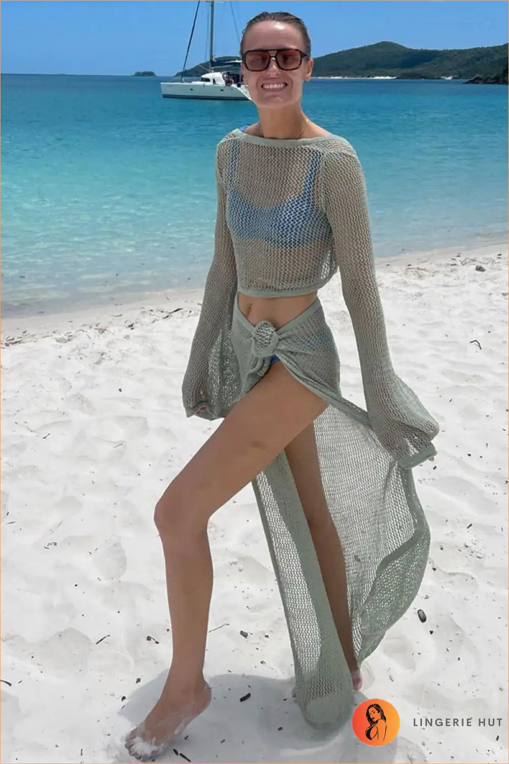 Mesh Beach Cover Up Set - Effortless Summer Evenings - s / Green - Cutout • Glamour • Party - Lingerie Hut