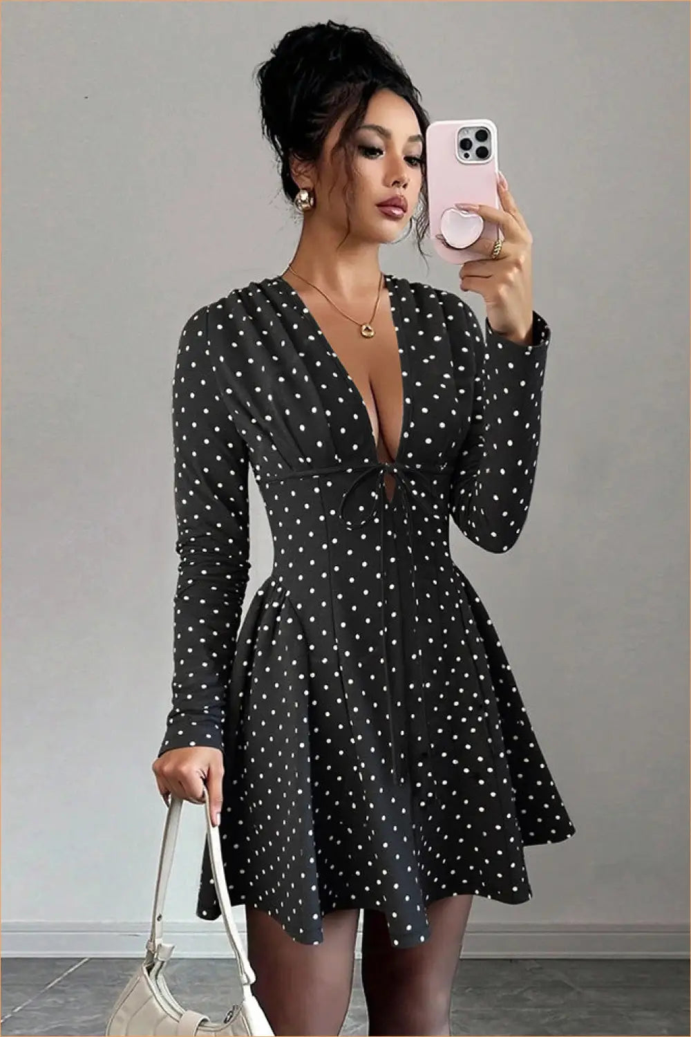 Polka Dot Long Sleeve Mini Dress - Bra Set - Date Night • Everyday • Glamour • Sexy - Lingerie Hut