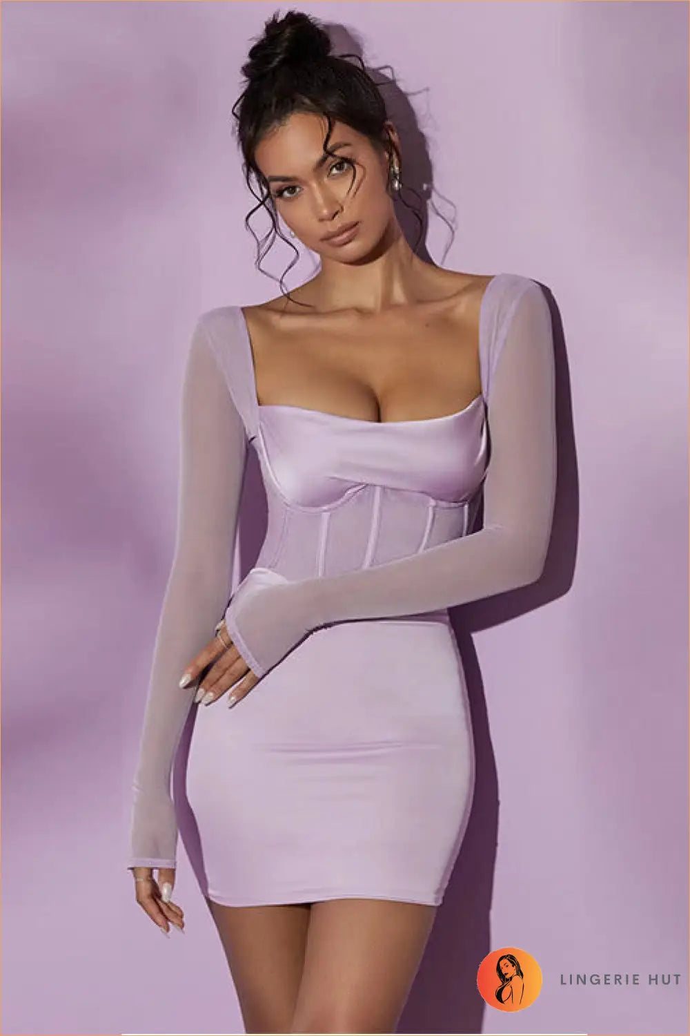 Mesh Corset Bodycon Mini Dress - Understated Glamour - s / Purple - Dresses - Lingerie - Hut