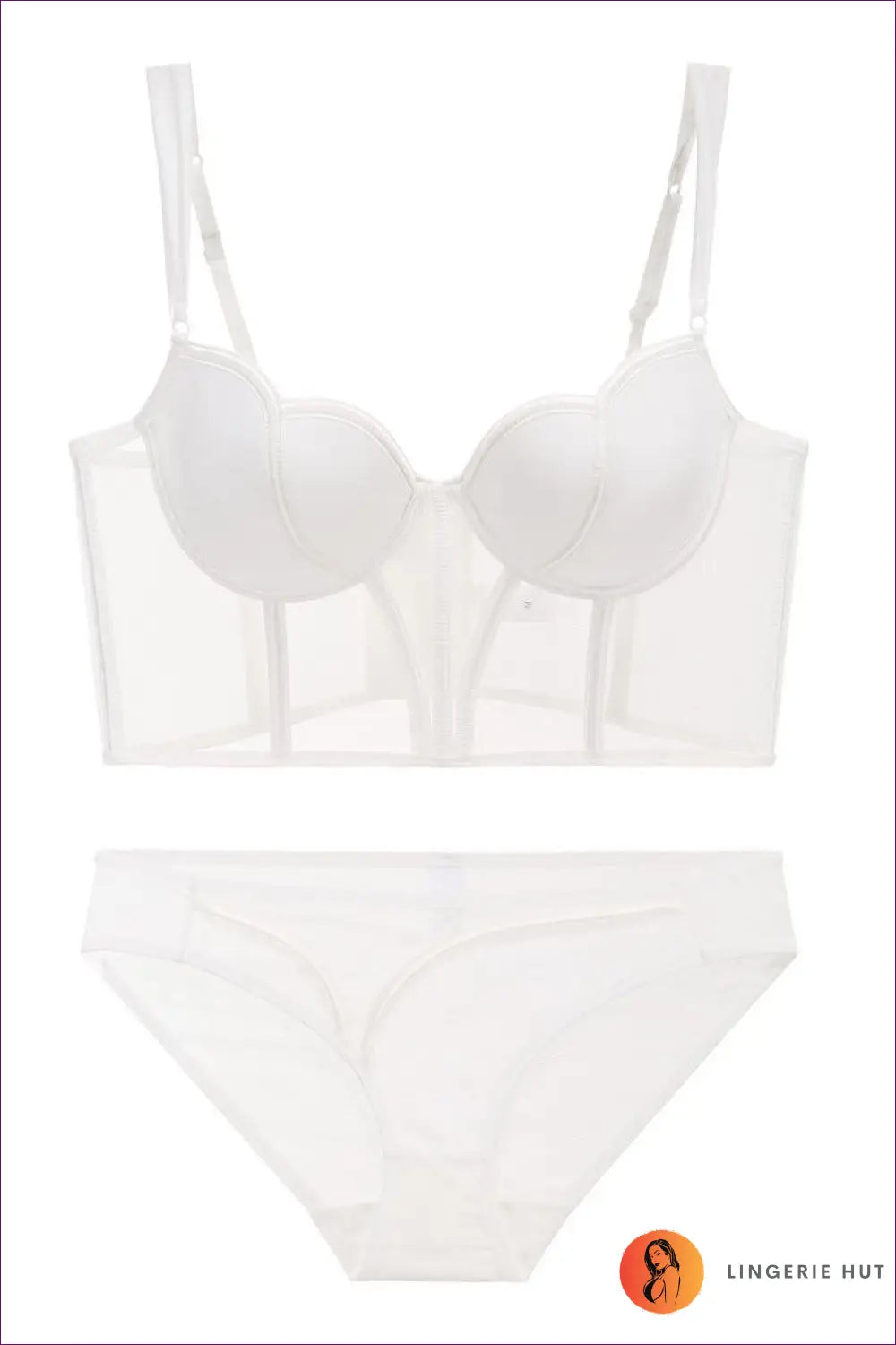 Mesh Corset Bra and Hipster Set with Longline Boning - Bridal Chic - s / White - Cutout • Date Night • Everyday