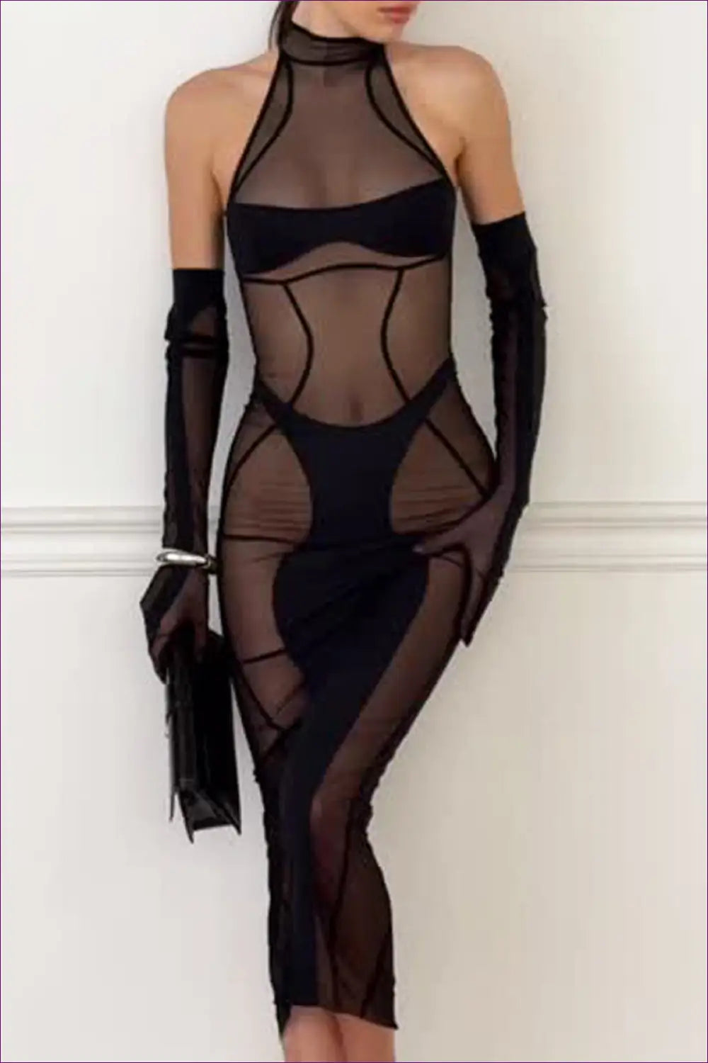 Mesh Cut-out Bodycon Midi Dress - not your Basic Night out - Dresses - All Season • Bodycon Midi Dress • Clubwear