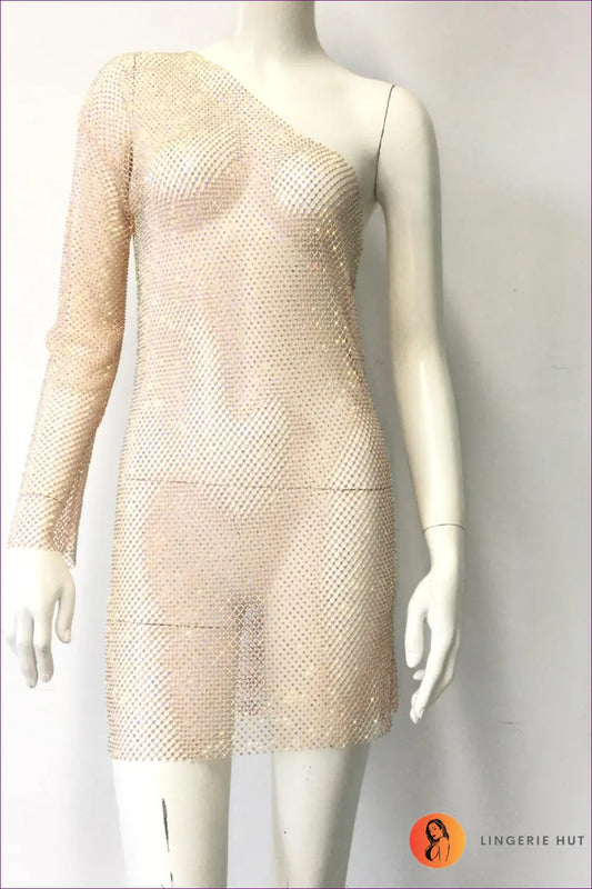 Mesh One-shoulder Mini Dress - Architectural Drama Night out Flair - s / Yellow - Dresses - Lingerie Hut - Bodycon