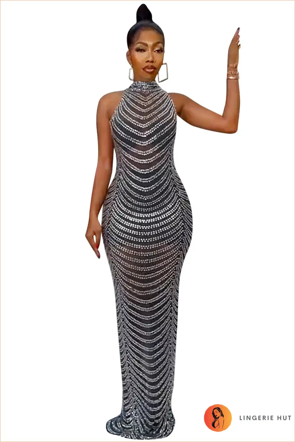 Mesh Maxi Dress with Rhinestone Detail - Effortless Elegance - s / Black - Dresses - Clothing • Glamour • Night