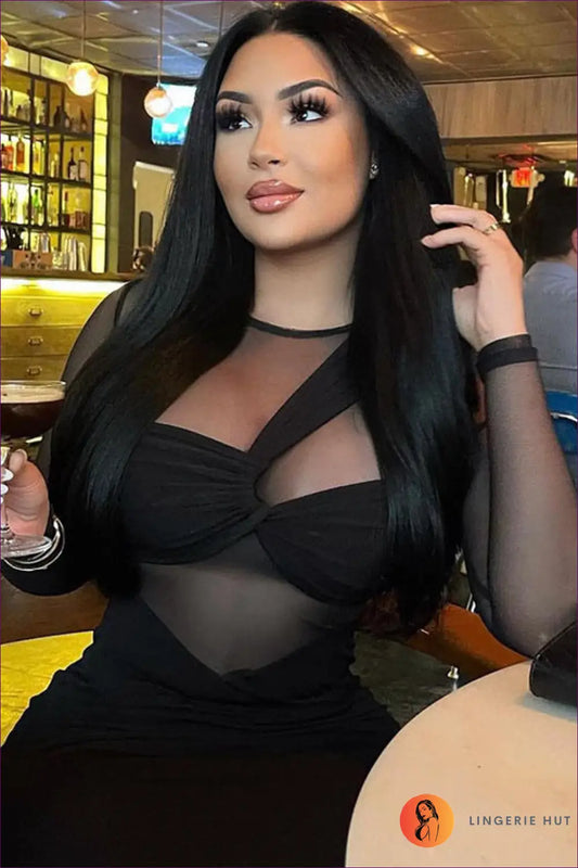 Mesh Panel Bodycon Midi Dress - Understated Glamour - Dresses - Lingerie Hut - All Season • Cutout • Date Night