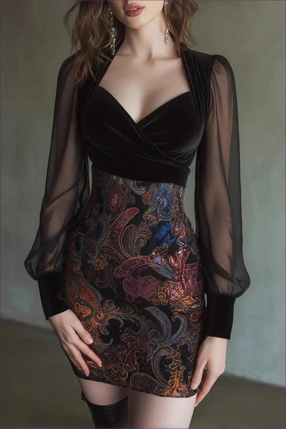 Mesh Patchwork Mini Bodycon Dress - Understated Glamour - Dresses - Lingerie Hut - All Season • Evening Wear • Formal