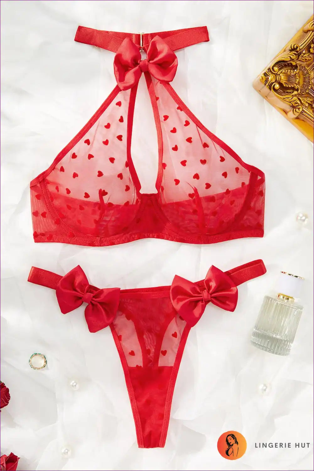 Mesh Sexy Bow Bra Set - Unveil Your Allure
