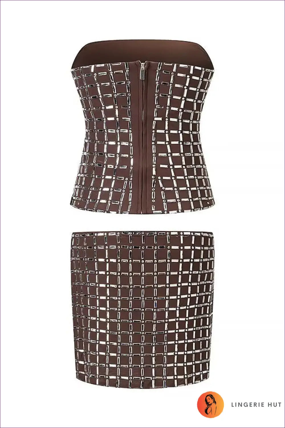 Mesh co Ord Mini Skirt Set with Rhinestones - Party-ready Glamour - Lingerie Hut - Bodycon • Clubwear • Crop • Date