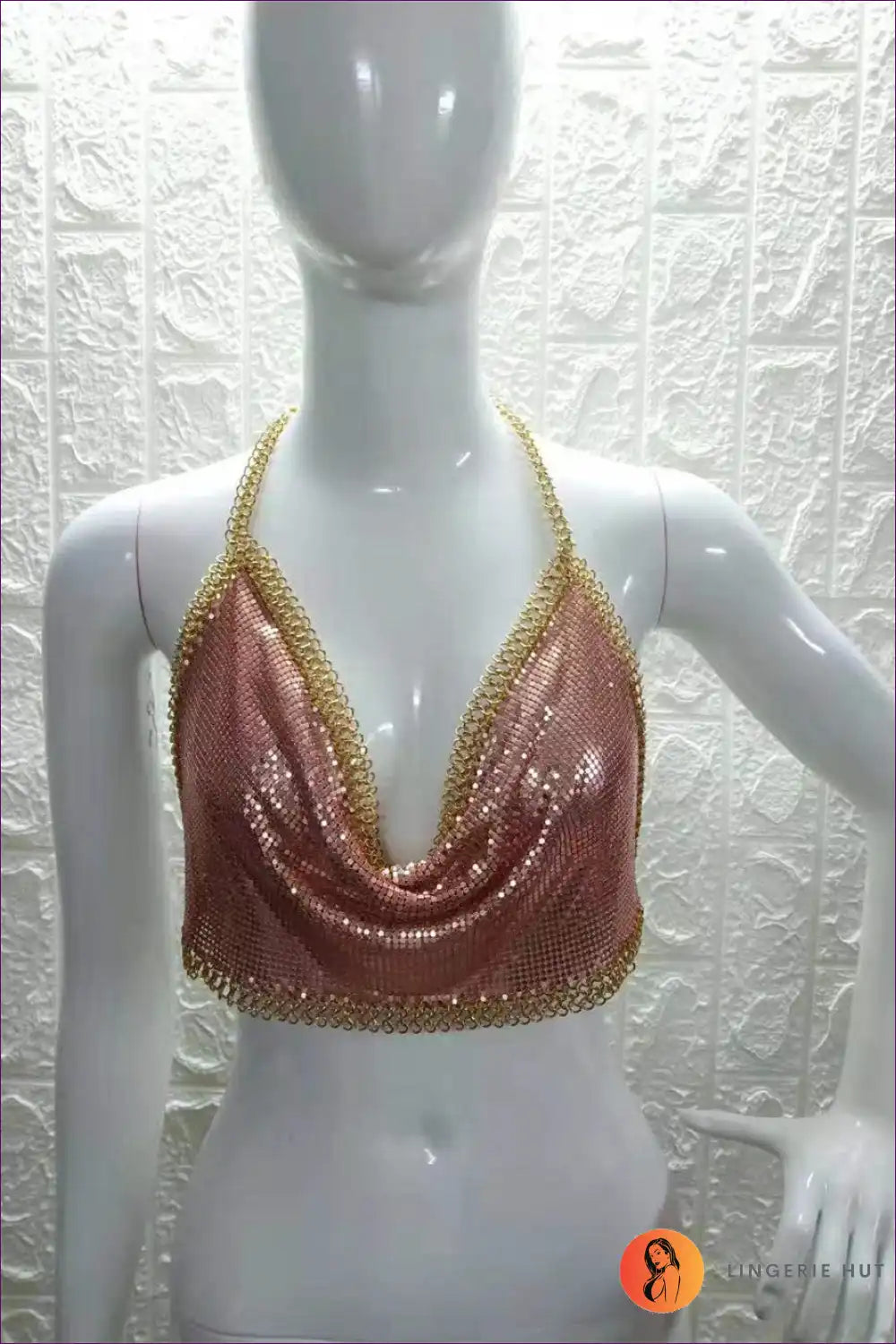 Elevate Your Nightlife With Our High-quality Metal Sequined Set. Featuring a Low-cut Backless Crop Top