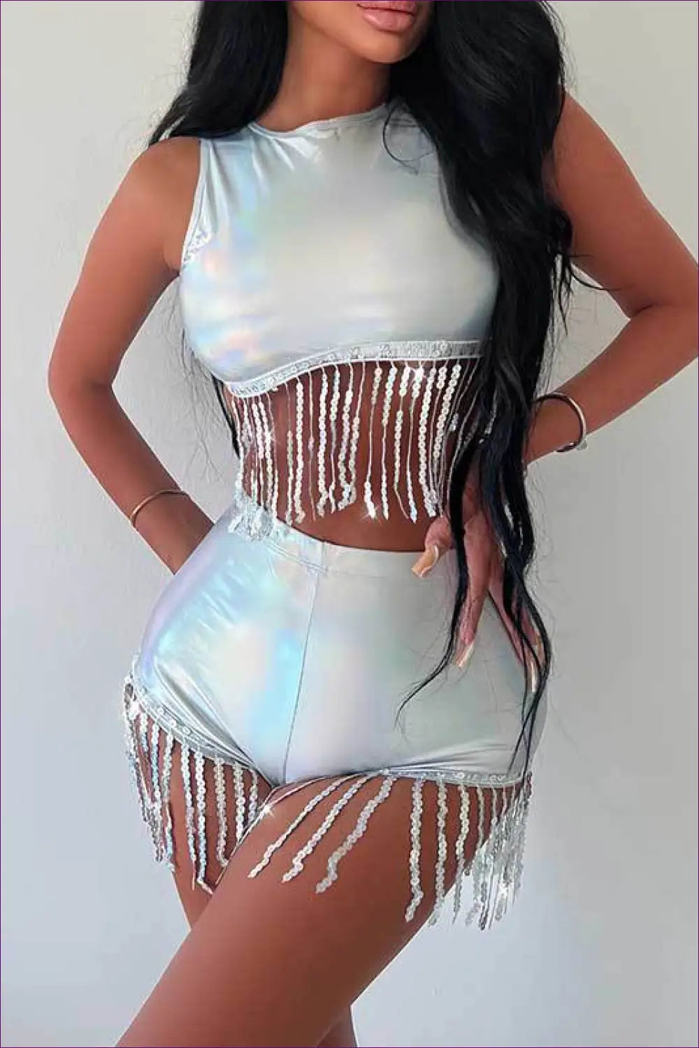 Metallic Tassel co Ord Set - Dazzle on the Dancefloor - Outfit Sets - Lingerie Hut - Clubwear • Crop • Date Night