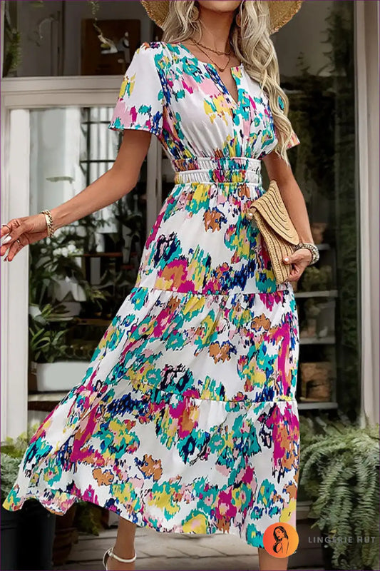 Midi Dress with Abstract Print - Artistic Expression for A-line, Casual, Dress, Everyday, Formal Wear