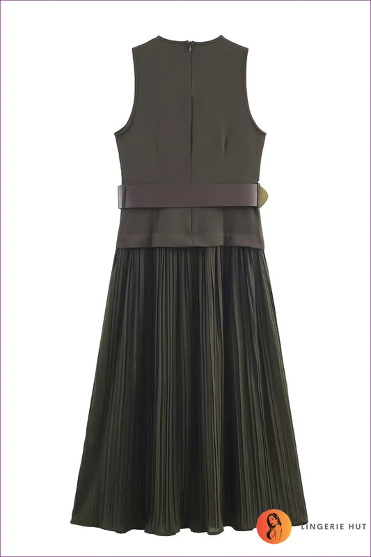 Midi A-line Dress with Belted Waist - Understated Glamour - Dresses - Belted • Button Front • Casual • Clothing