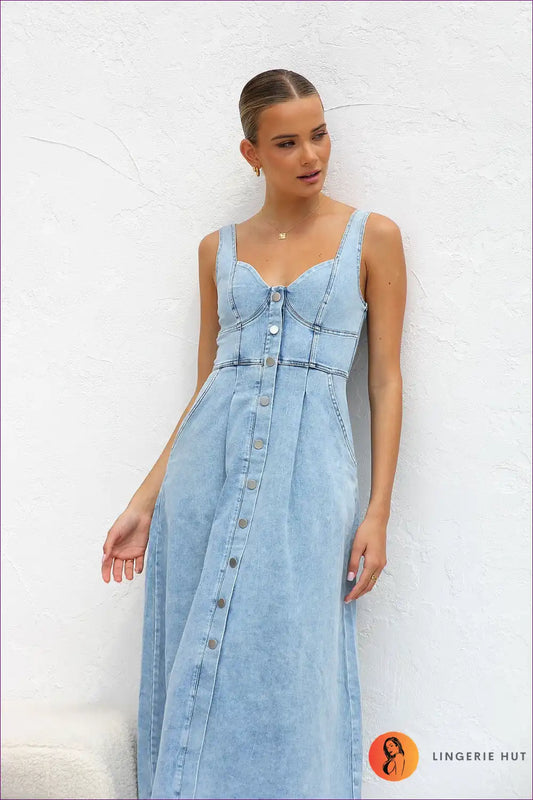 Midi Dress with Button Front - Summer Daytime Ease for A-line, Casual, Cotton, Dress, Everyday