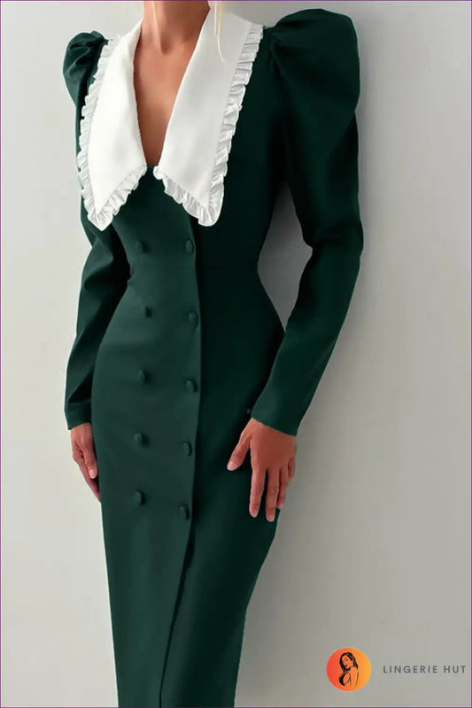 Midi Dress with Contrast Collar Detail - Academic Grace for A-line, All Season, Casual, Dress, Everyday