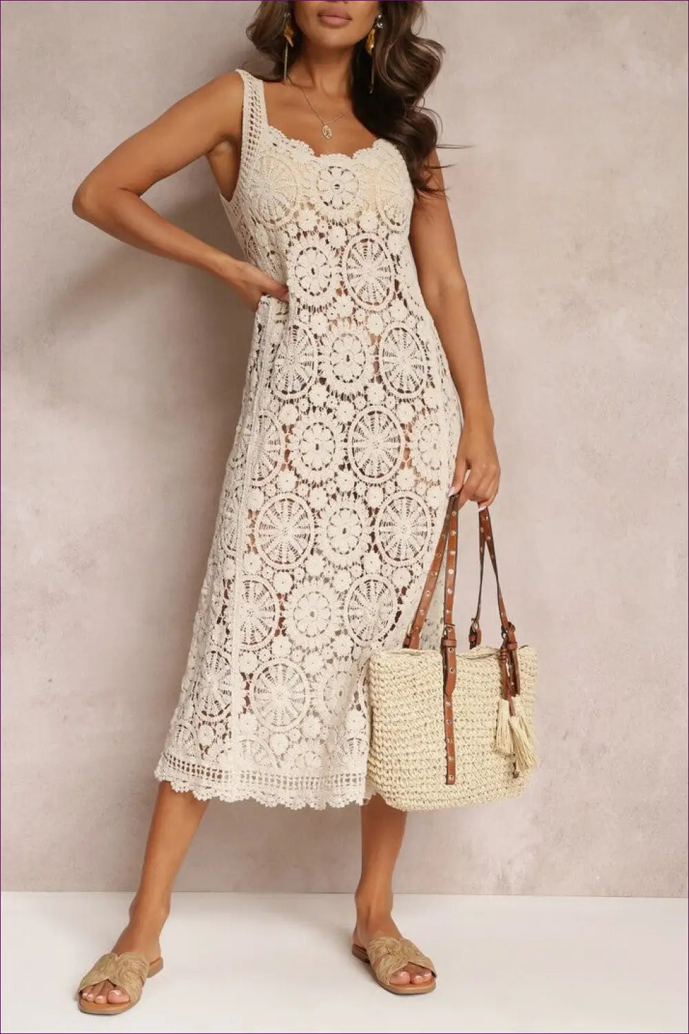 Crochet Lace Midi Dress - Garden Party Ready - Dresses - Lingerie Hut - A-line • Boho • Casual • Cotton