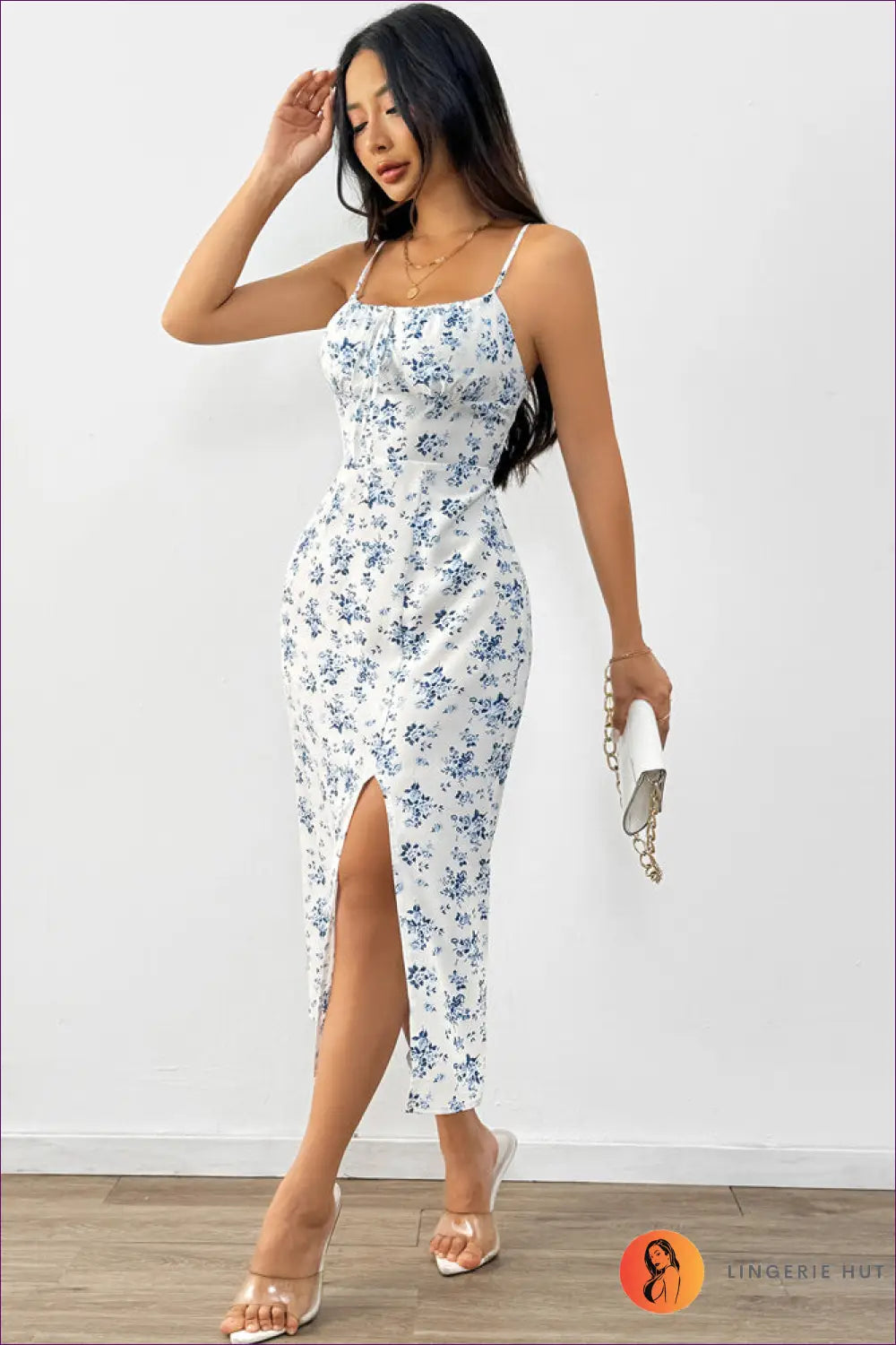 Floral Midi Dress with Lace-up Bust - Garden Party Ready - Dresses - Lingerie Hut - A-line • Casual • Cutout • Everyday
