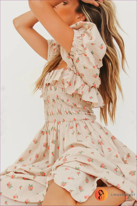 Midi Dress with Puff Sleeves - Sunday Brunch Elegance for A-line, Boho, Casual, Dress, Everyday