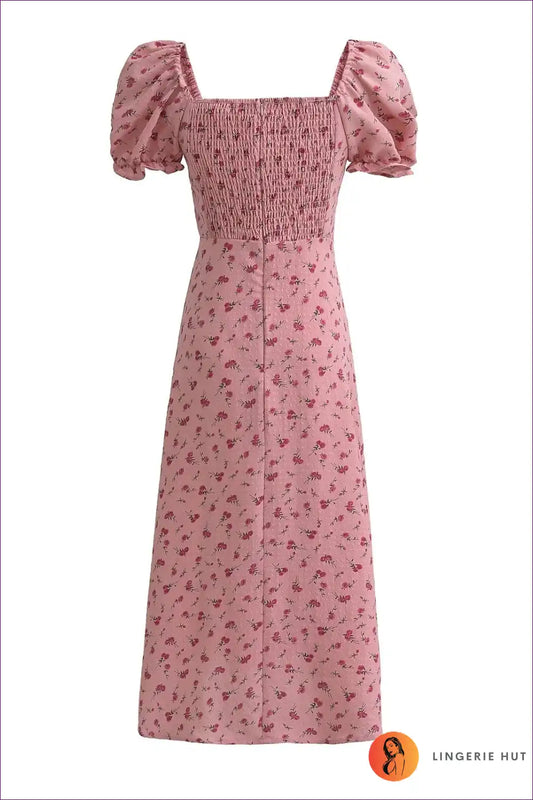 Midi Dress with Puff Sleeves - Vintage Romance