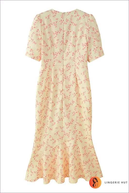 Floral Midi Dress with Puff Sleeves - Understated Glamour - Dresses - Lingerie Hut - A-line • Autumn • Everyday