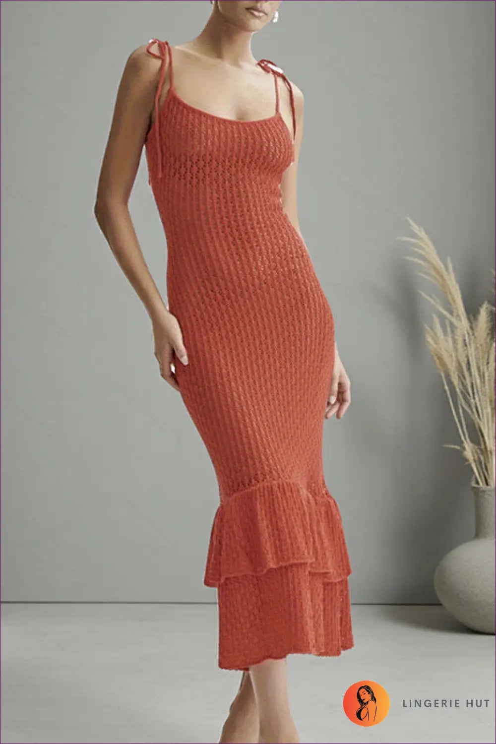 Midi Dress with Ruffle Details - Sunset Romance - s / Red - Dresses - Lingerie Hut - Backless • Casual • Cutout