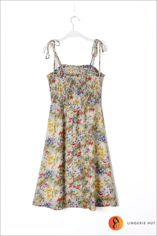 Midi Dress with Smocked Bodice - Bohemian Elegance