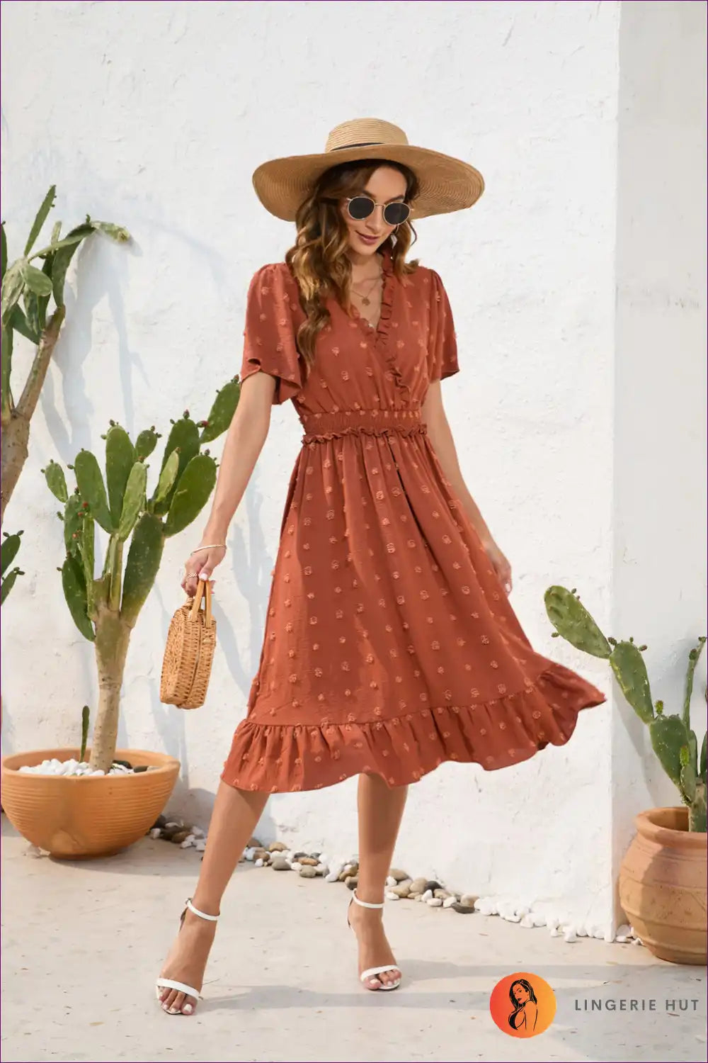 Midi Dress with Smocked Waist - Effortless Elegance for A-line, All Season, Casual, Dress, Everyday