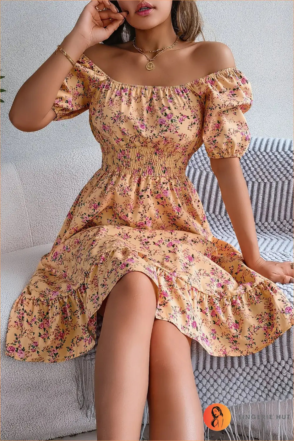 Smocked Waist Midi Dress - Effortless Daytime Elegance - s / Yellow - Dresses - A-line • Boho • Casual • Cotton