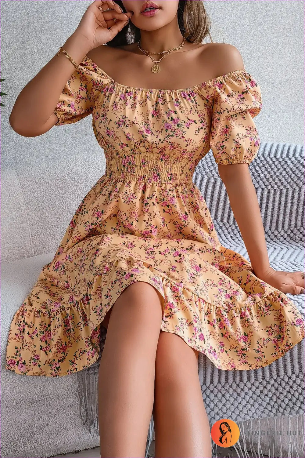 Smocked Waist Midi Dress - Effortless Daytime Elegance - s / Yellow - Dresses - Lingerie Hut - A-line • Boho • Casual