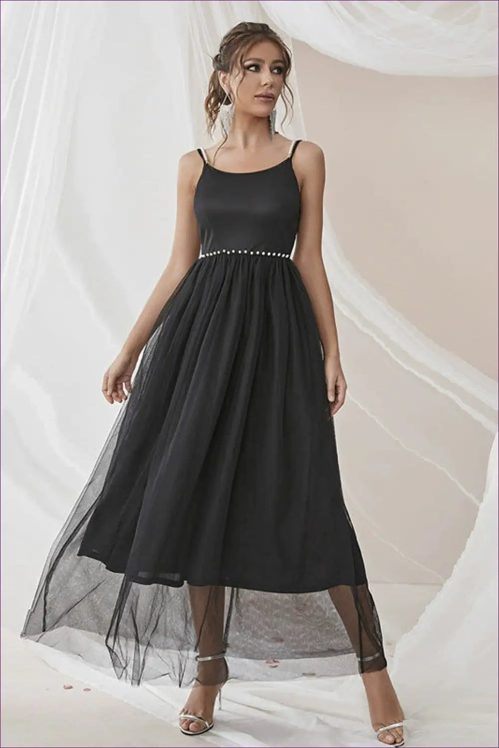 Midi Dress with Tulle Overlay - Celebration Ready - Dresses - Lingerie Hut - A-line • Chiffon • Evening Wear • Formal