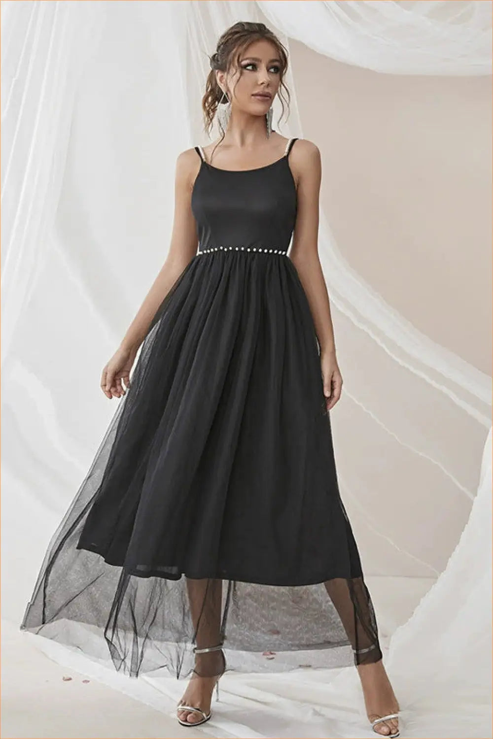 Midi Dress with Tulle Overlay - Celebration Ready - Dresses - A-line • Chiffon • Evening Wear • Formal - Lingerie Hut
