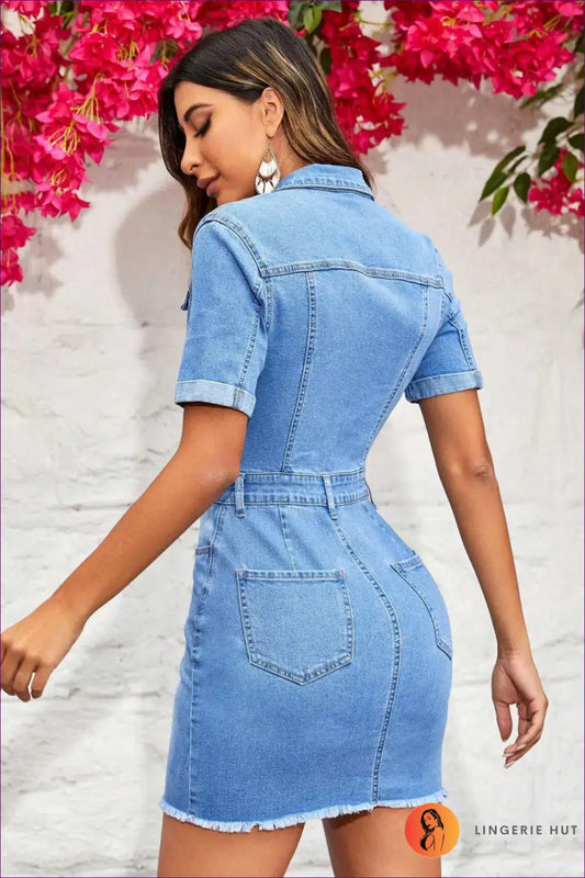 Mini Denim Bodycon Dress - Effortless Summer Evenings - Dresses - Lingerie Hut - Casual • Cotton