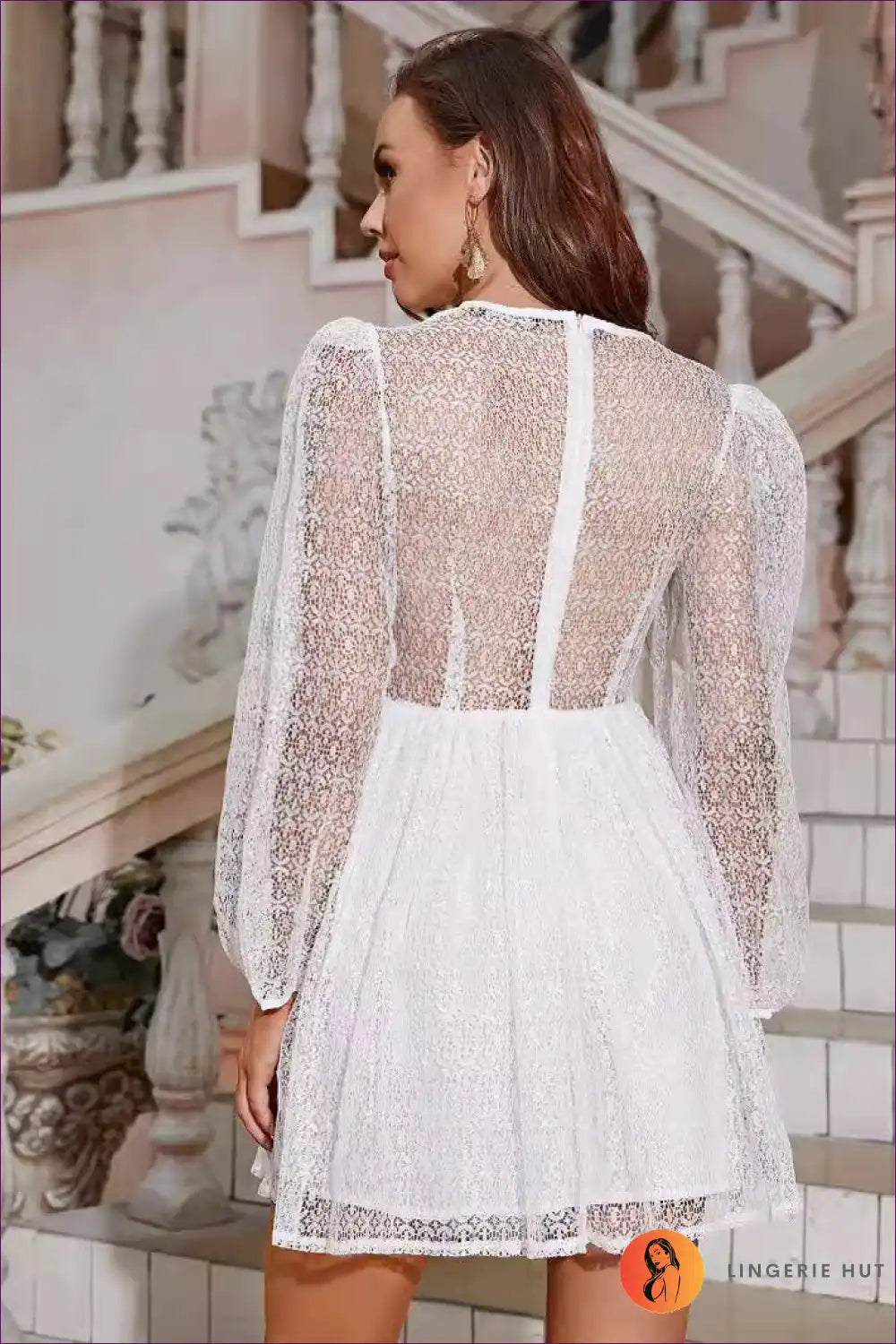 Mini Dress with Balloon Sleeves - Romantic Evenings for Backless, Date Night, Dress, Evening Wear, Floral