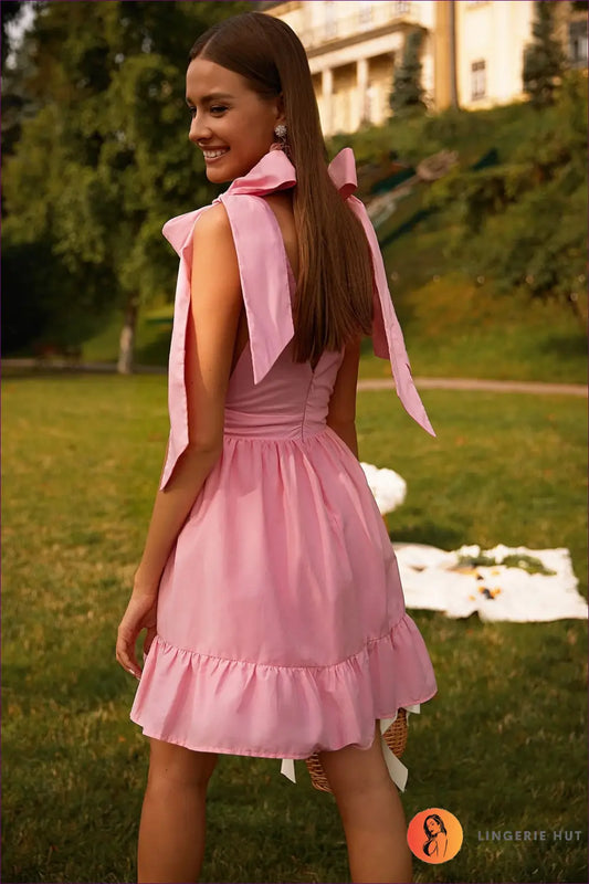 Bow Tie Shoulder Mini Dress - Sweetness Meets Sophistication - Dresses - Lingerie Hut - A-line • Casual • Date Night