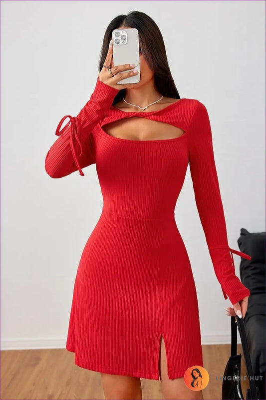 Cutout Bodycon Mini Dress - Worth a Second Look - s / Red - Dresses - Lingerie Hut - All Season • Casual • Date Night